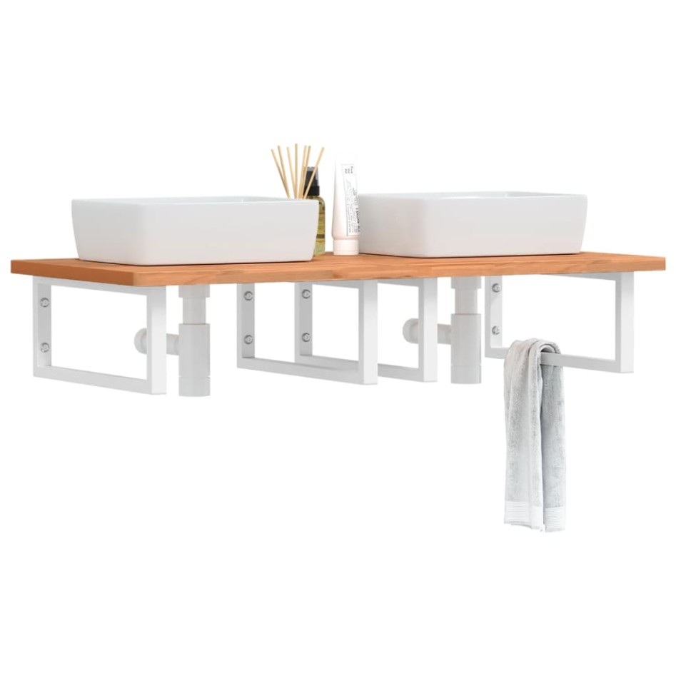 Estante de lavabo de pared de acero y madera maciza de