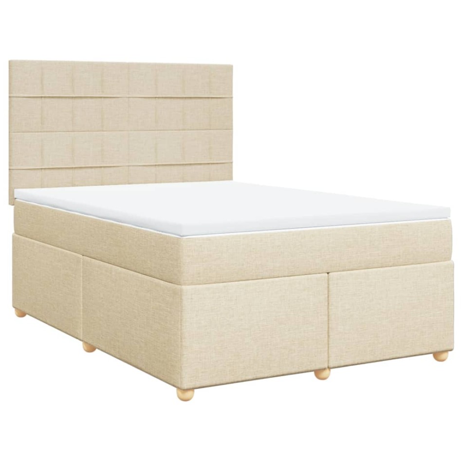 Cama box spring con colchón tela color crema 140x200