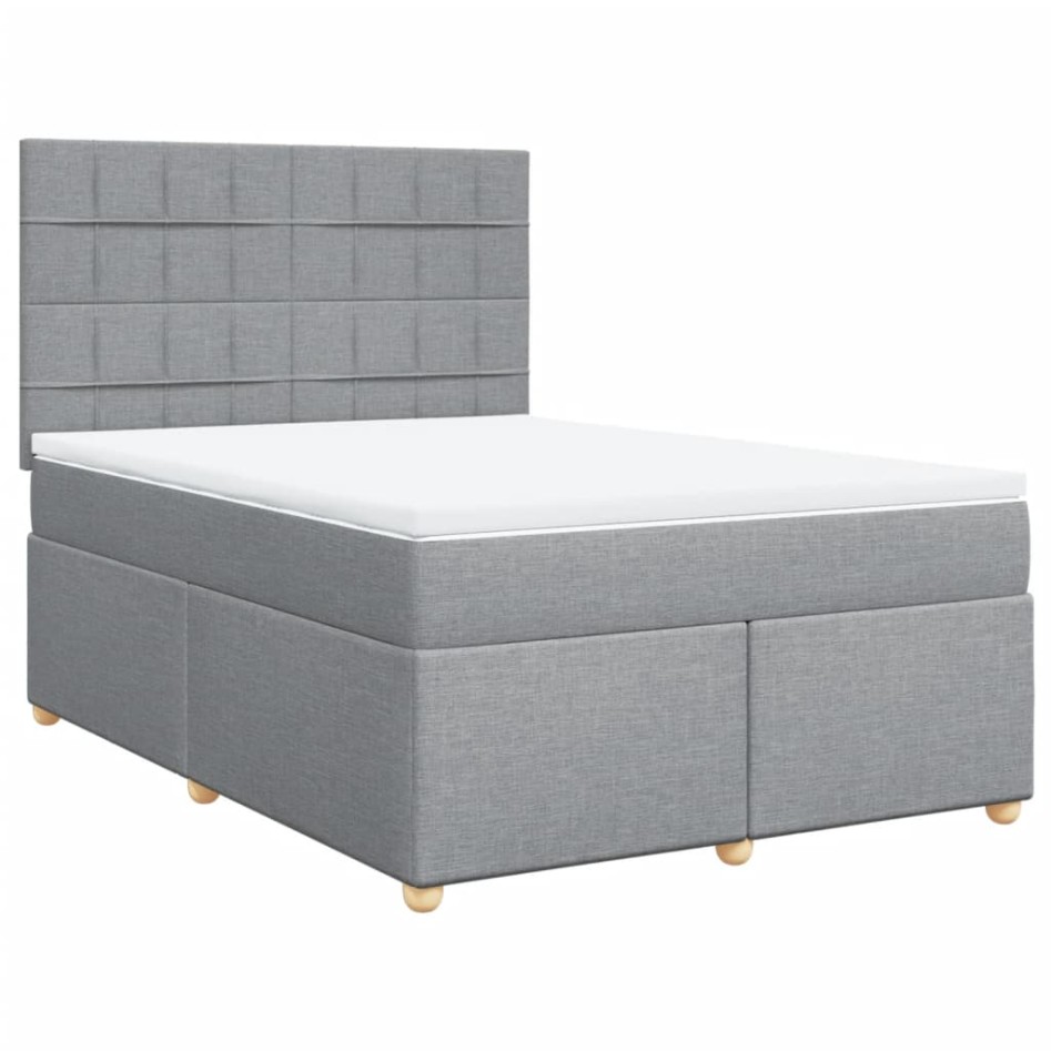 Cama box spring con colchón tela gris claro 140x200