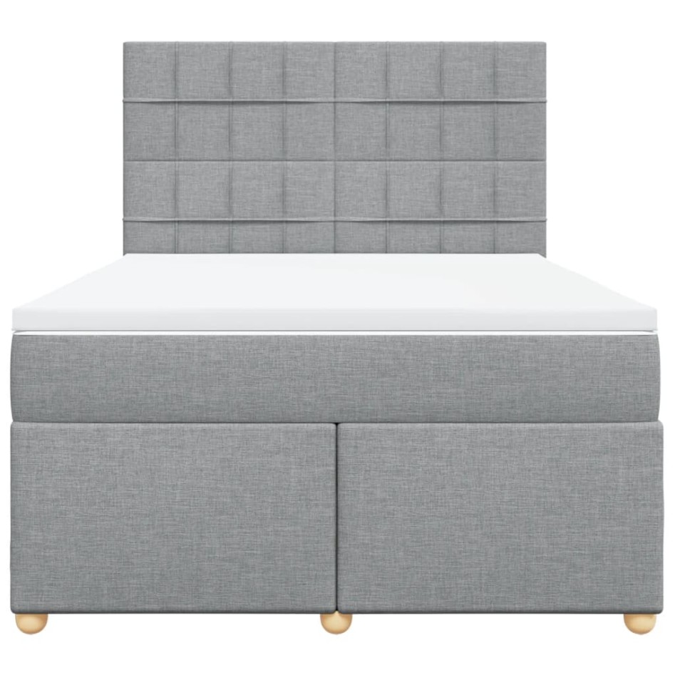 Cama box spring con colchón tela gris claro 140x200
