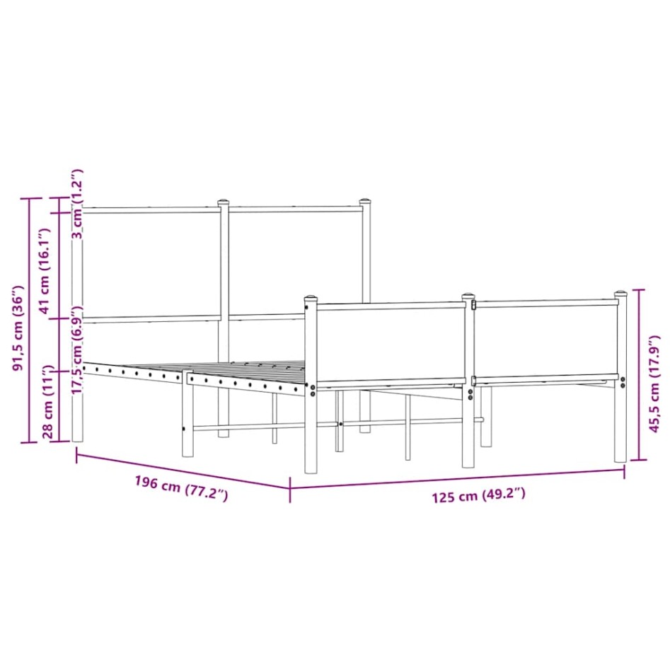 Estructura de cama sin colchón metal roble ahumado 120x190