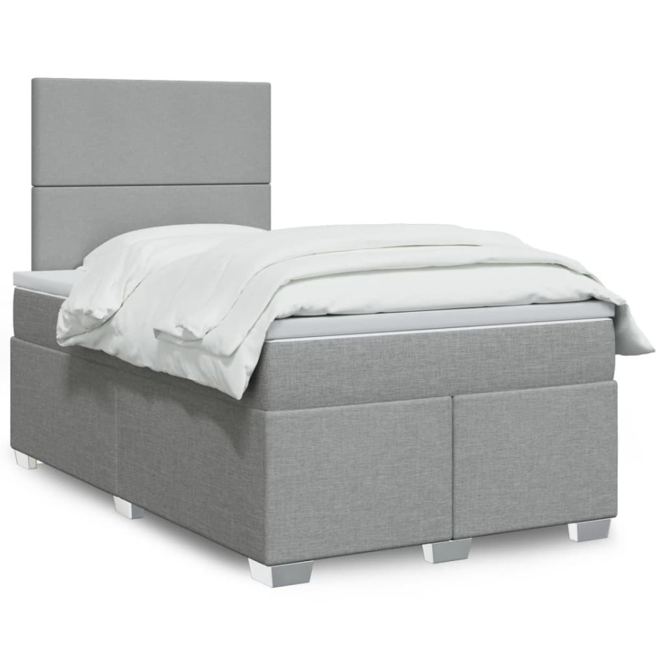 Cama box spring con colchón tela gris claro 120x200