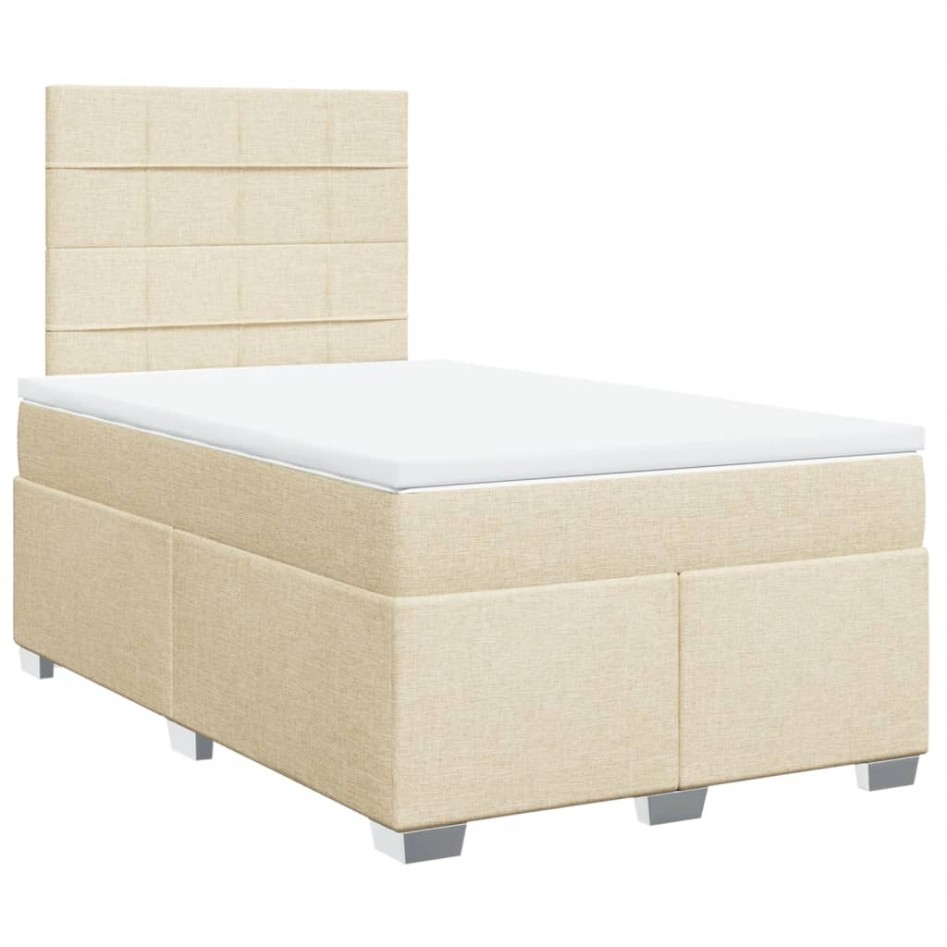 Cama box spring con colchón tela color crema 120x200