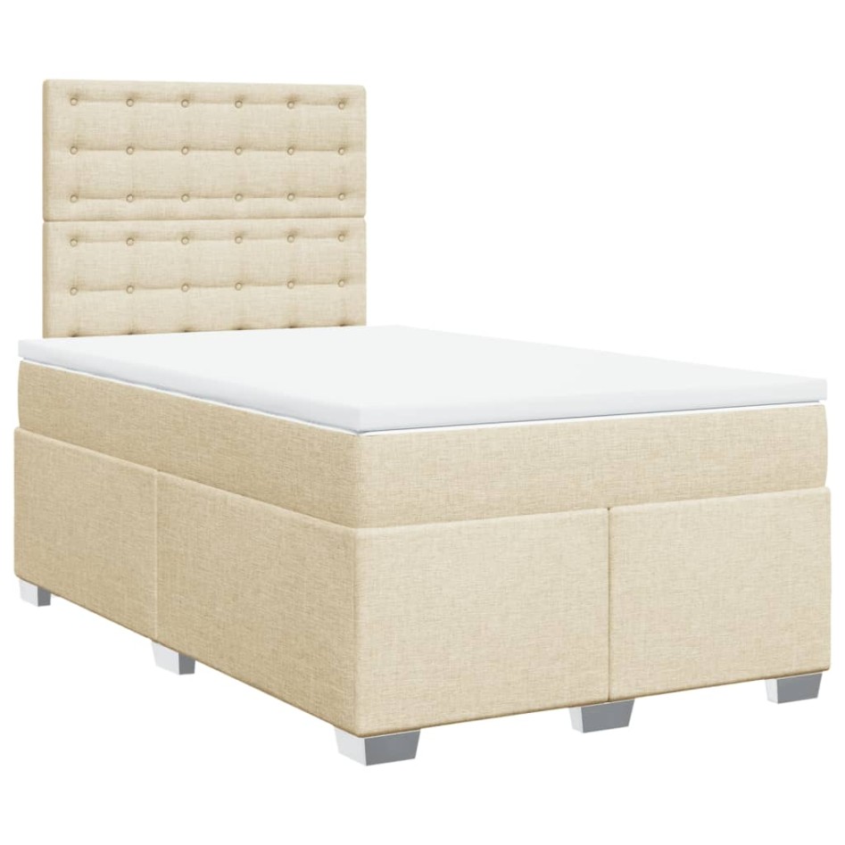 Cama box spring con colchón tela color crema 120x200