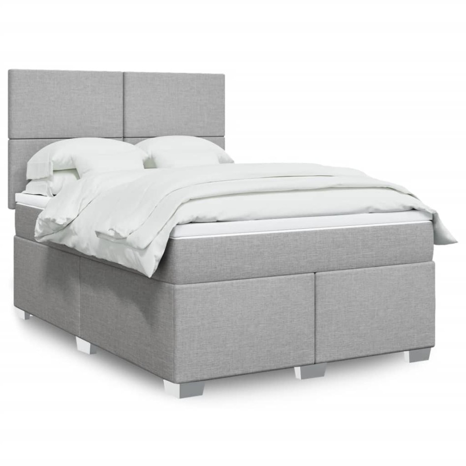 Cama box spring con colchón tela gris claro 140x190