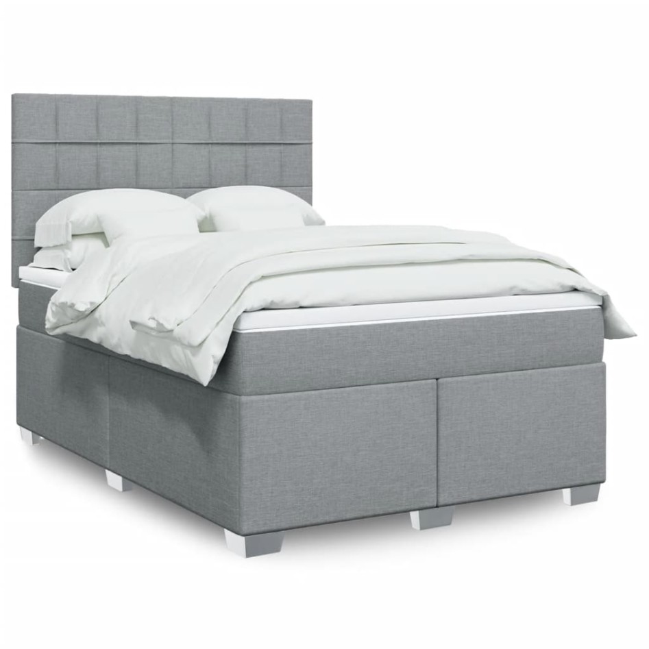 Cama box spring con colchón tela gris claro 140x190