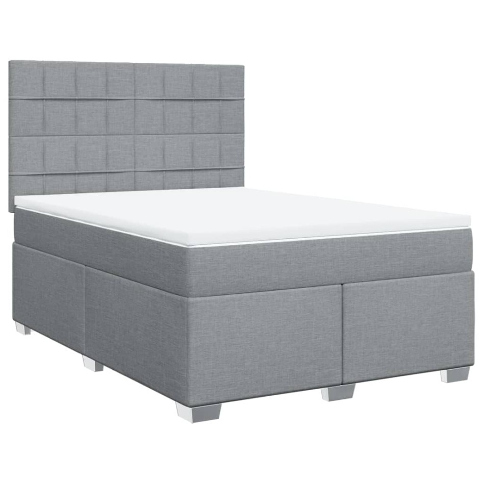 Cama box spring con colchón tela gris claro 140x190