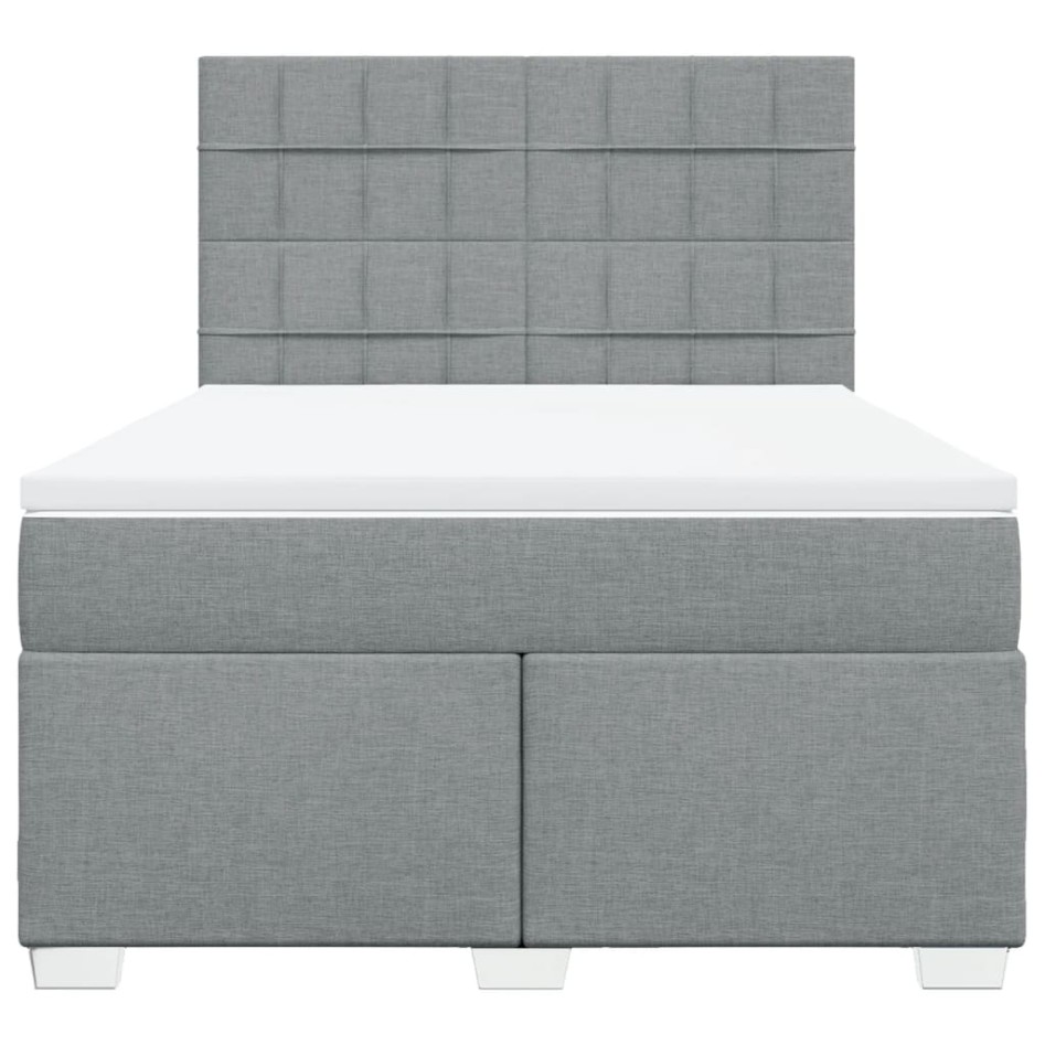 Cama box spring con colchón tela gris claro 140x190