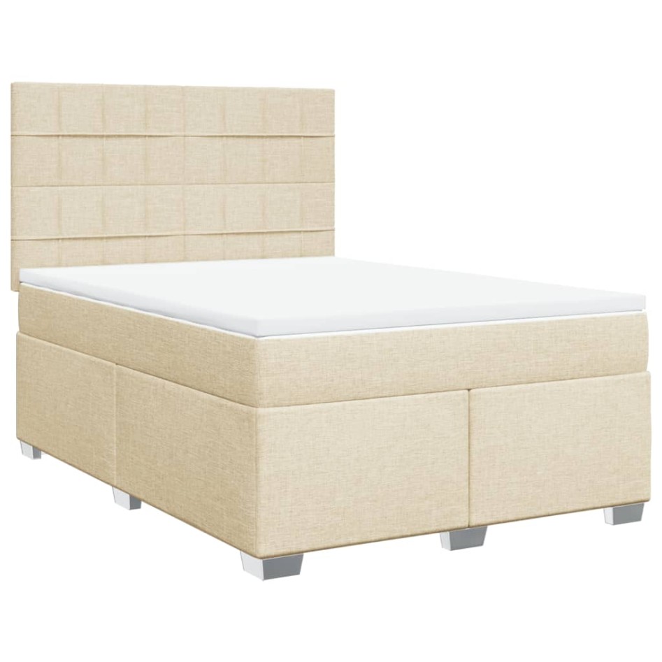 Cama box spring con colchón tela color crema 140x190