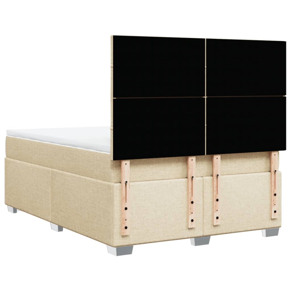 Cama box spring con colchón tela color crema 140x190