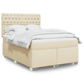 Cama box spring con colchón tela color crema 140x190