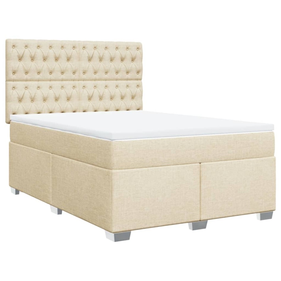Cama box spring con colchón tela color crema 140x190
