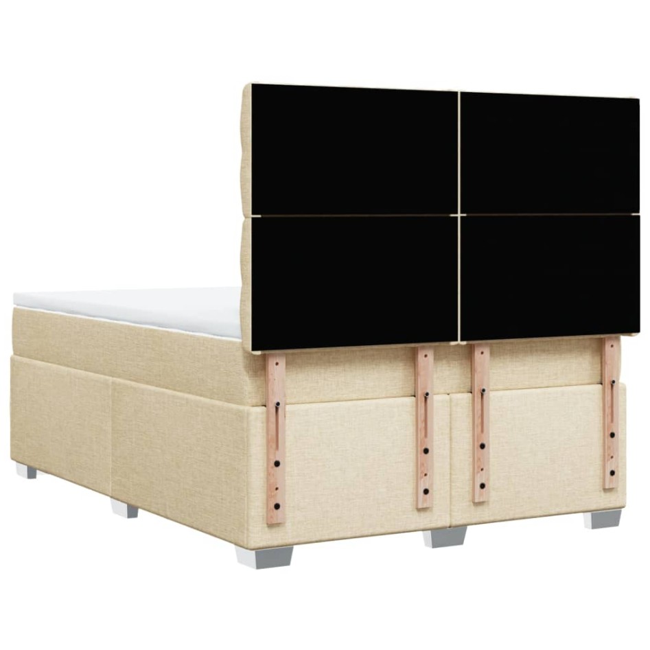 Cama box spring con colchón tela color crema 140x190