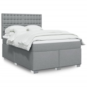 Cama box spring con colchón tela gris claro 140x190