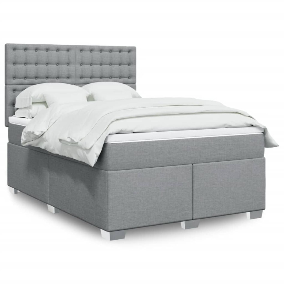 Cama box spring con colchón tela gris claro 140x190