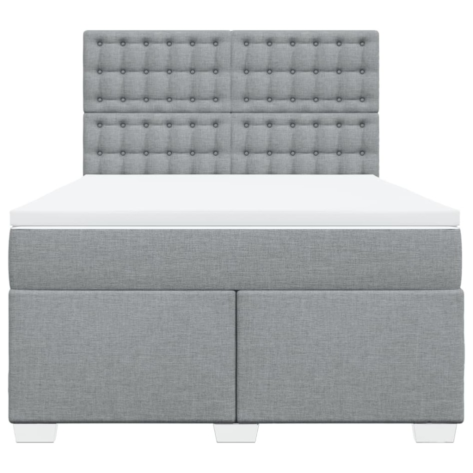 Cama box spring con colchón tela gris claro 140x190