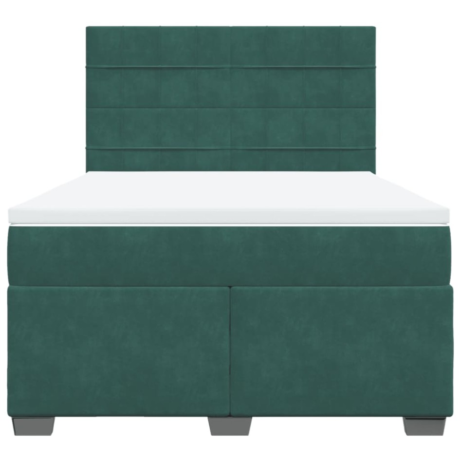 Cama box spring con colchón terciopelo verde oscuro 140x200