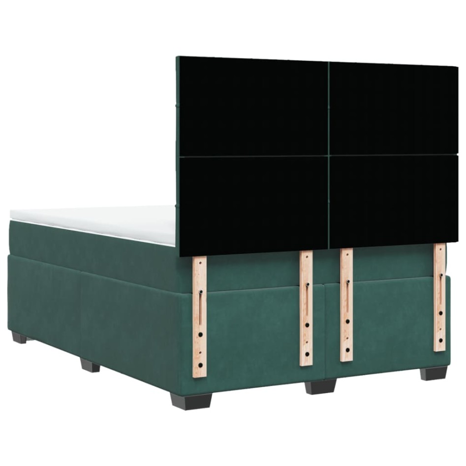 Cama box spring con colchón terciopelo verde oscuro 140x200
