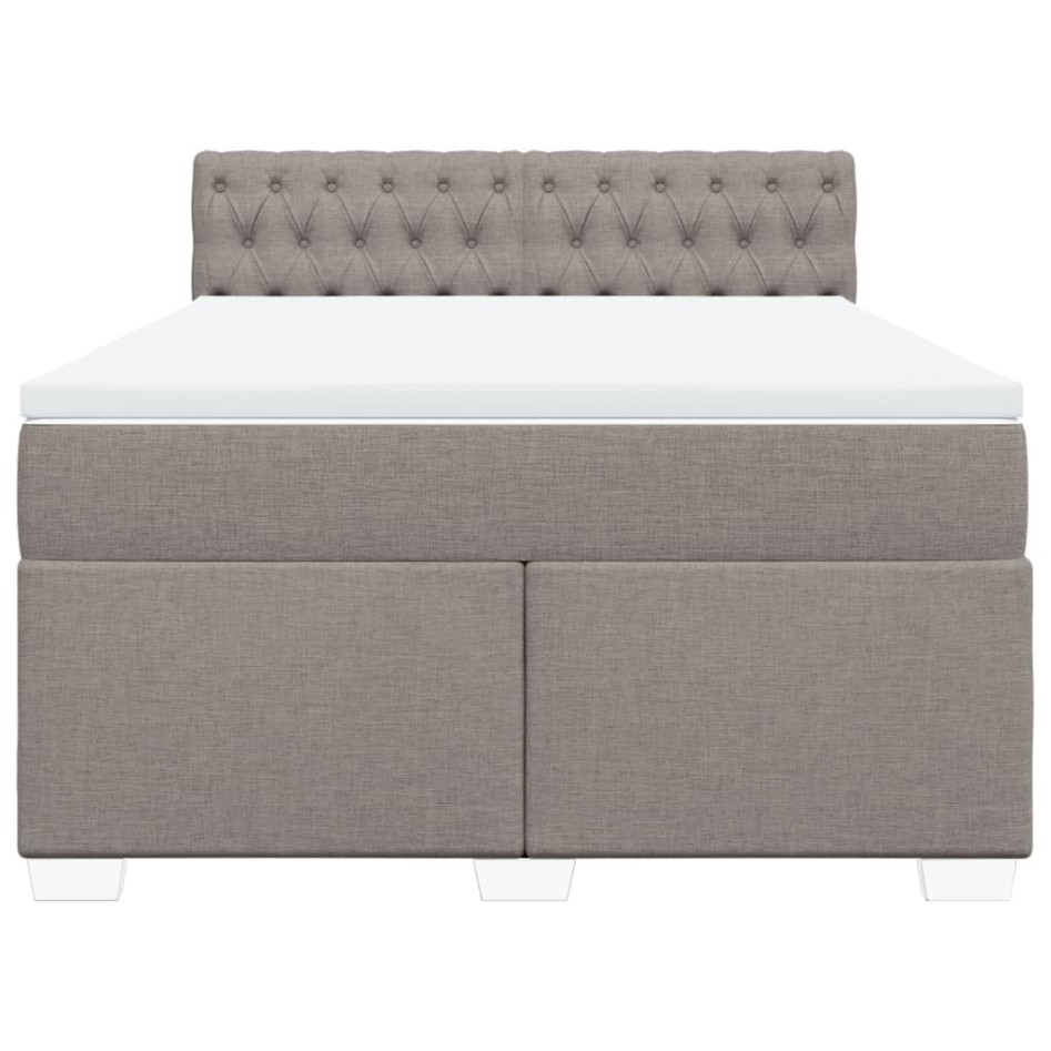 Cama box spring con colchón tela gris taupe 140x190