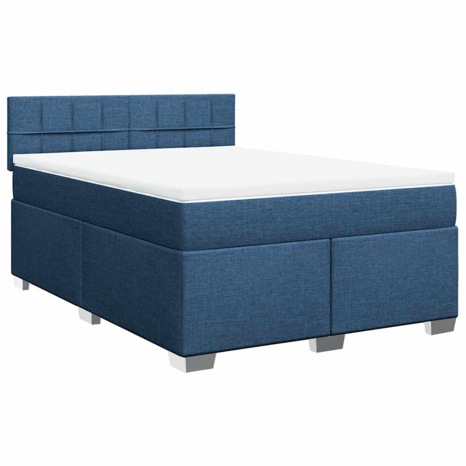 Cama box spring con colchón tela azul 140x190