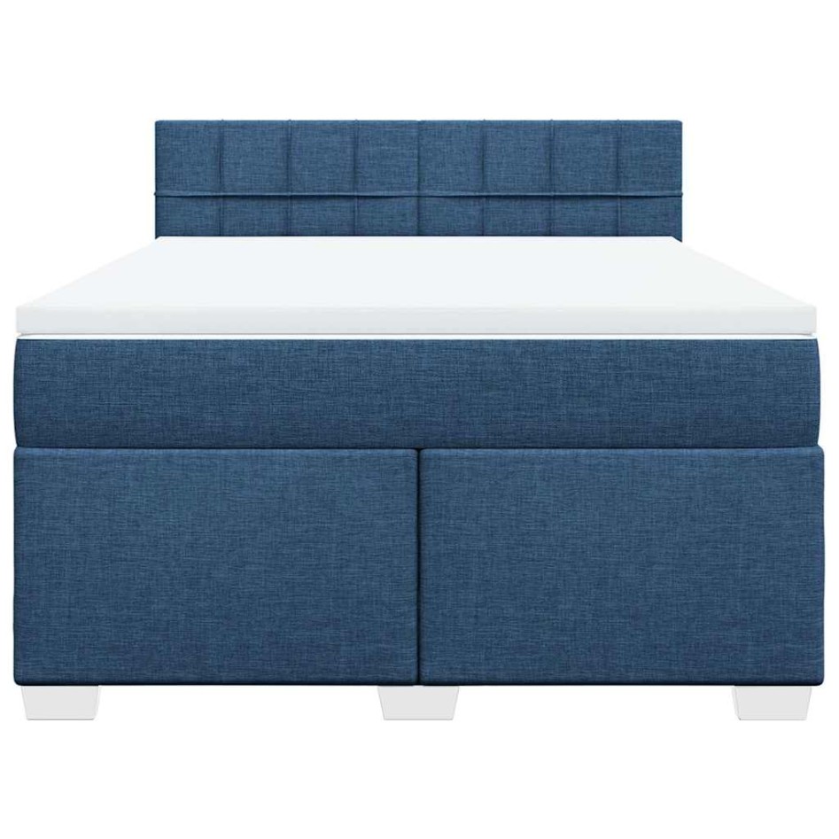 Cama box spring con colchón tela azul 140x190