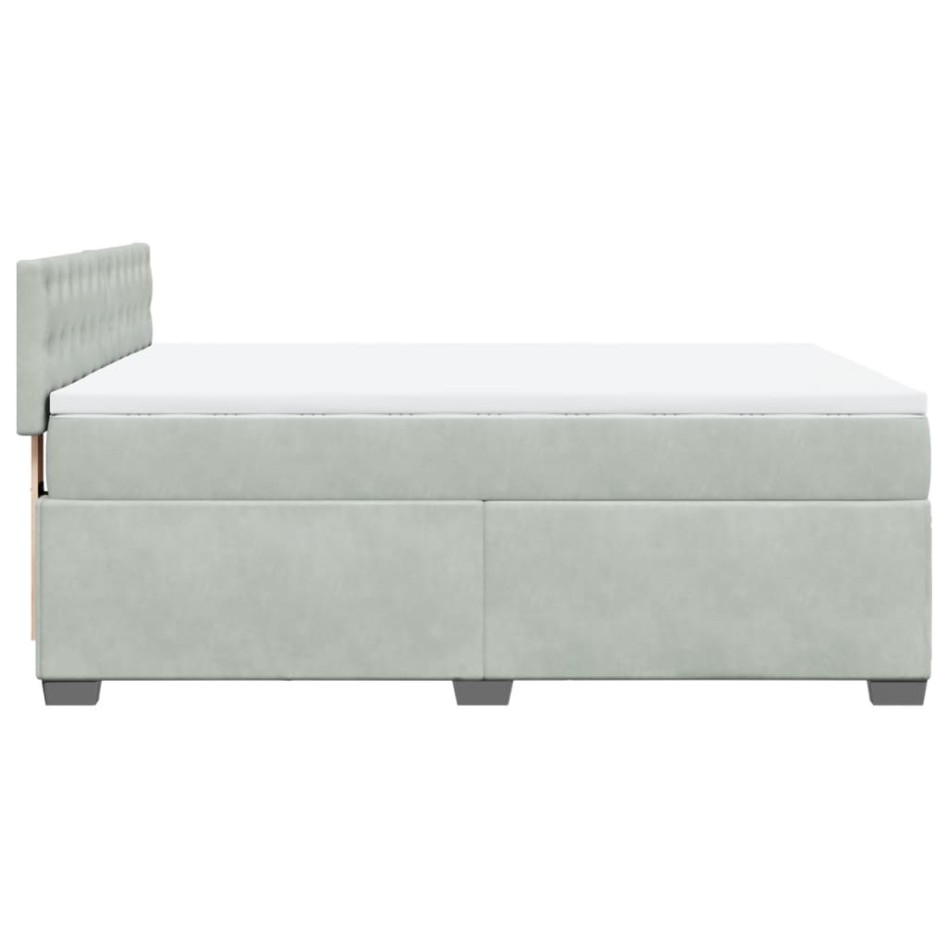 Cama box spring con colchón terciopelo gris claro 160x200