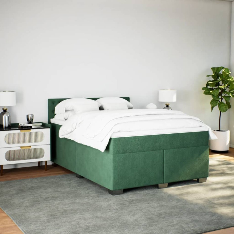Cama box spring con colchón terciopelo verde oscuro 140x200