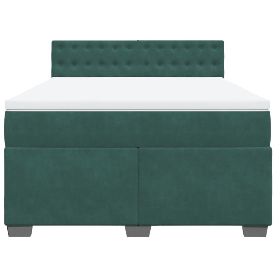 Cama box spring con colchón terciopelo verde oscuro 140x200