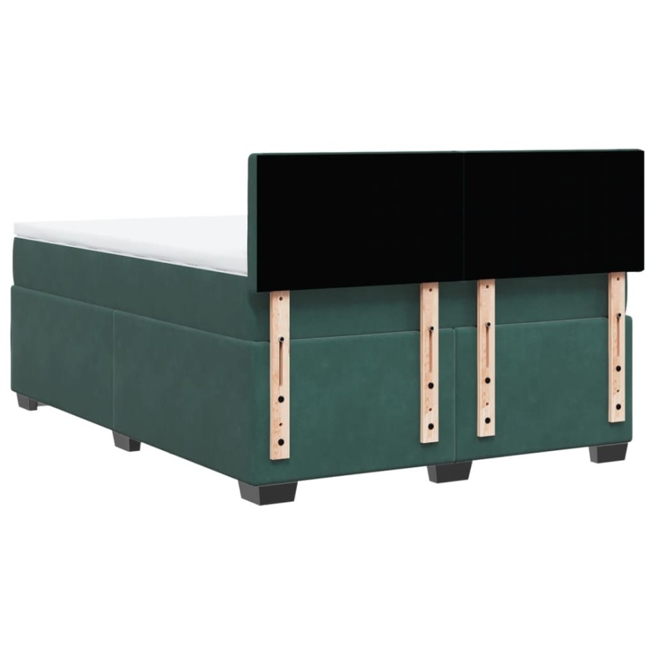 Cama box spring con colchón terciopelo verde oscuro 140x200