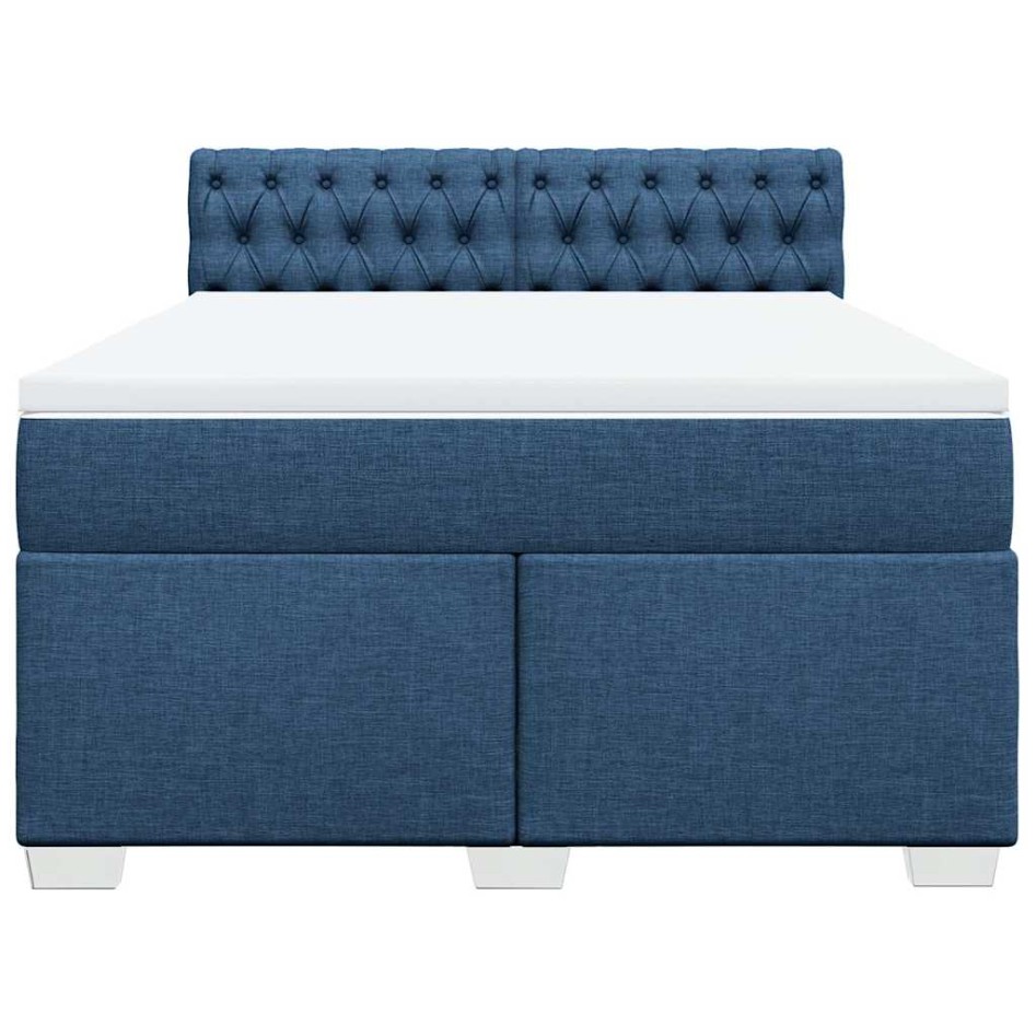 Cama box spring con colchón tela azul 140x190