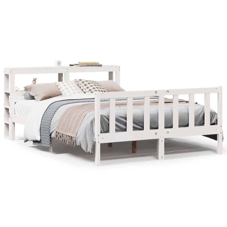 Estructura de cama sin colchón madera de pino blanca 150x200