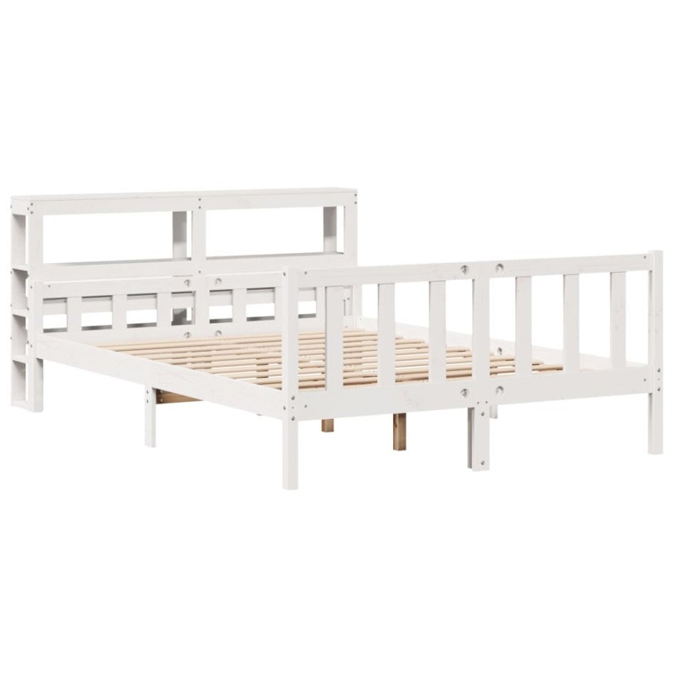 Estructura de cama sin colchón madera de pino blanca 150x200