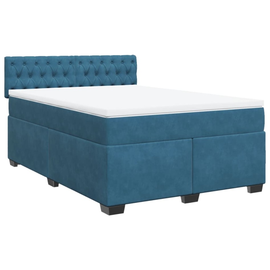 Cama box spring con colchón terciopelo azul 160x200