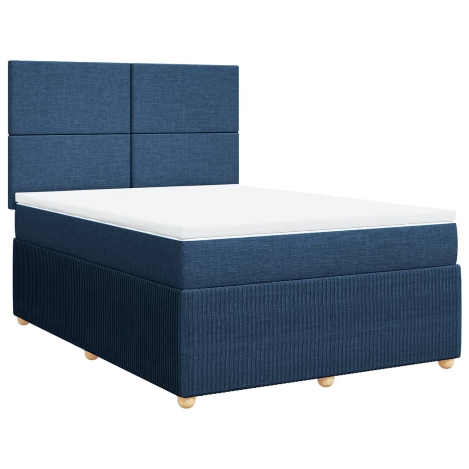 Cama box spring con colchón tela azul 140x200