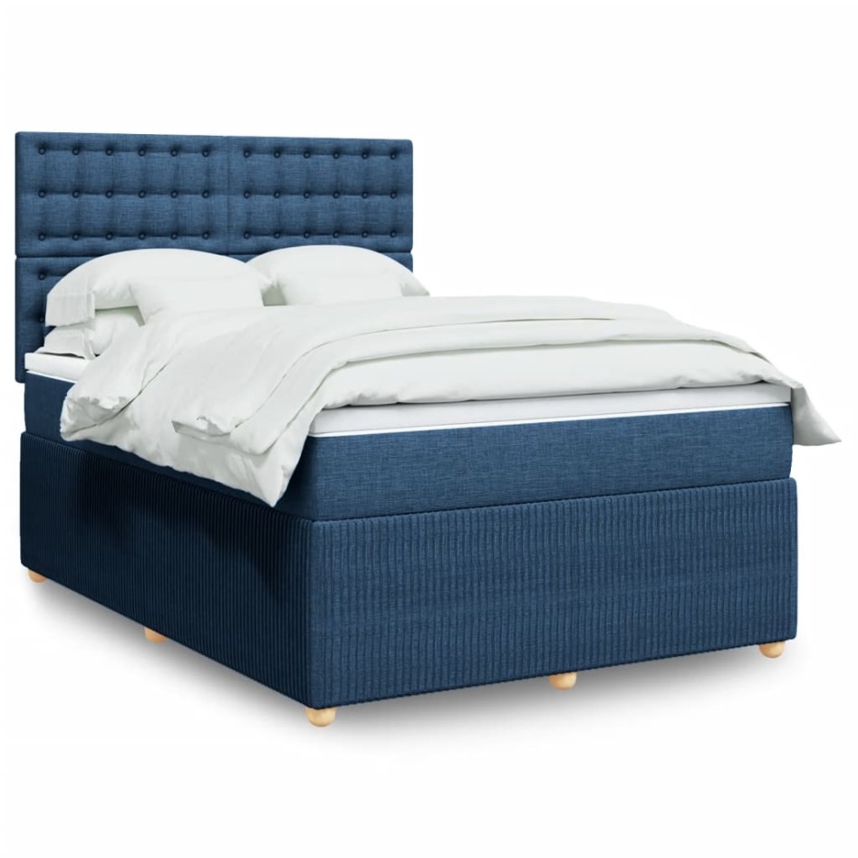 Cama box spring con colchón tela azul 140x200