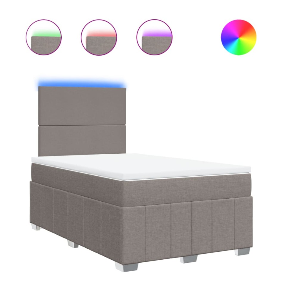 Cama box spring con colchón tela gris taupe 120x200