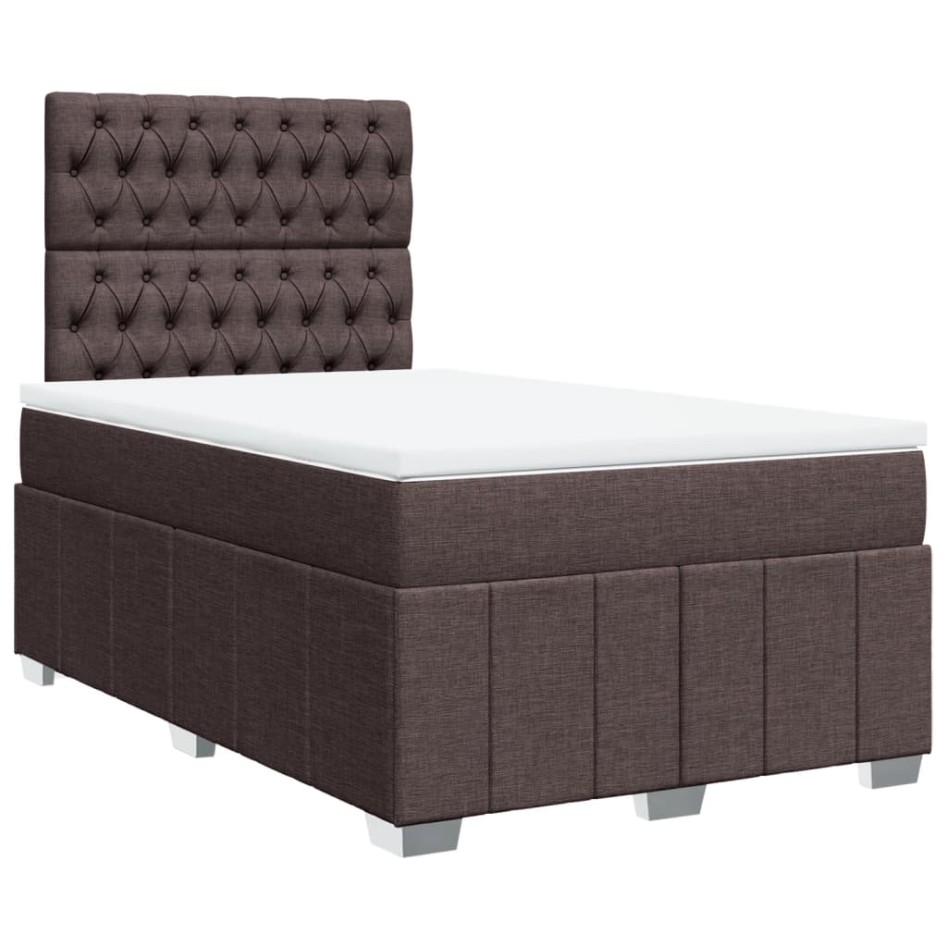 Cama box spring con colchón tela marrón oscuro 120x200