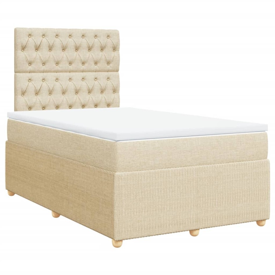 Cama box spring con colchón tela color crema 120x200