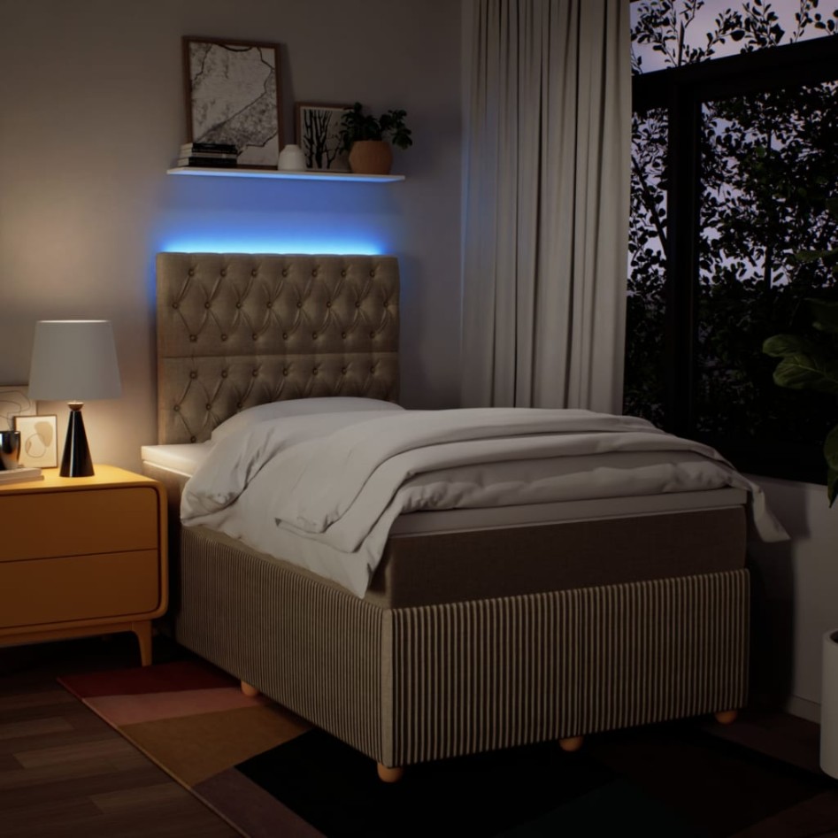 Cama box spring con colchón tela color crema 120x200