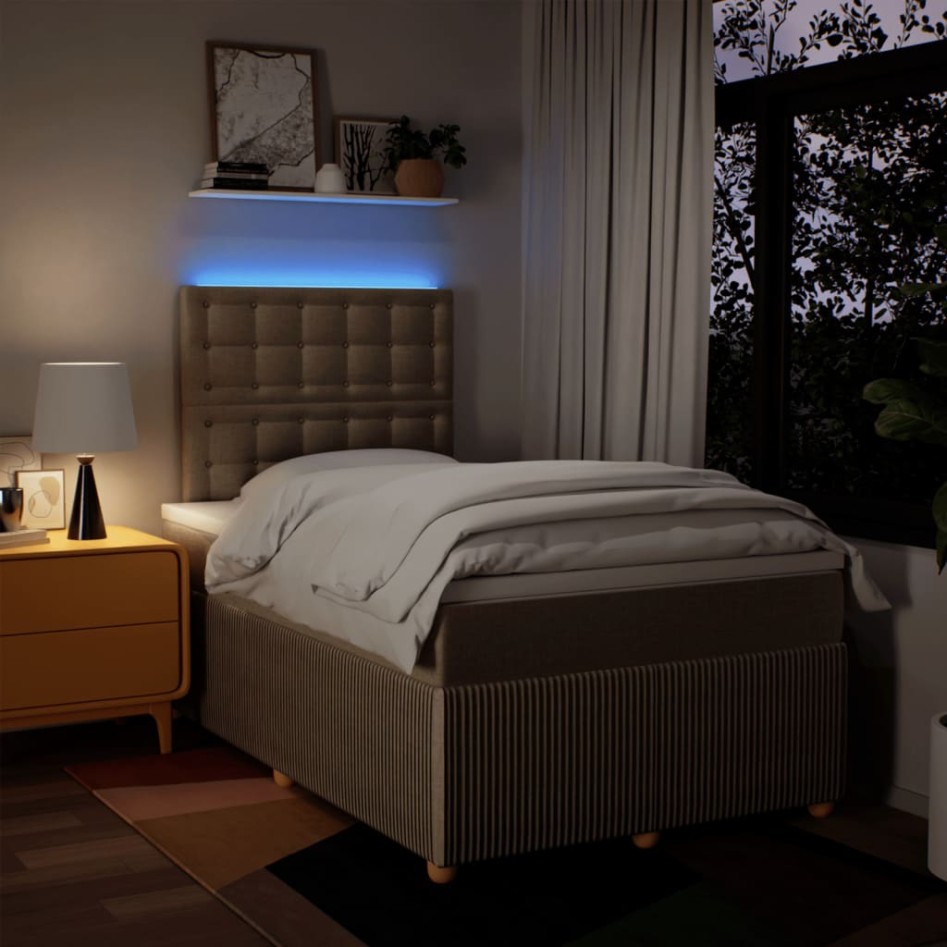 Cama box spring con colchón tela color crema 120x200