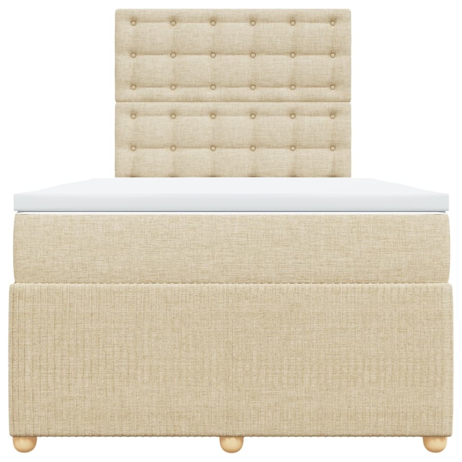 Cama box spring con colchón tela color crema 120x200
