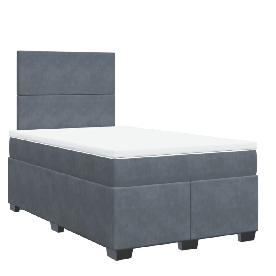 Cama box spring con colchón terciopelo gris oscuro 120x190