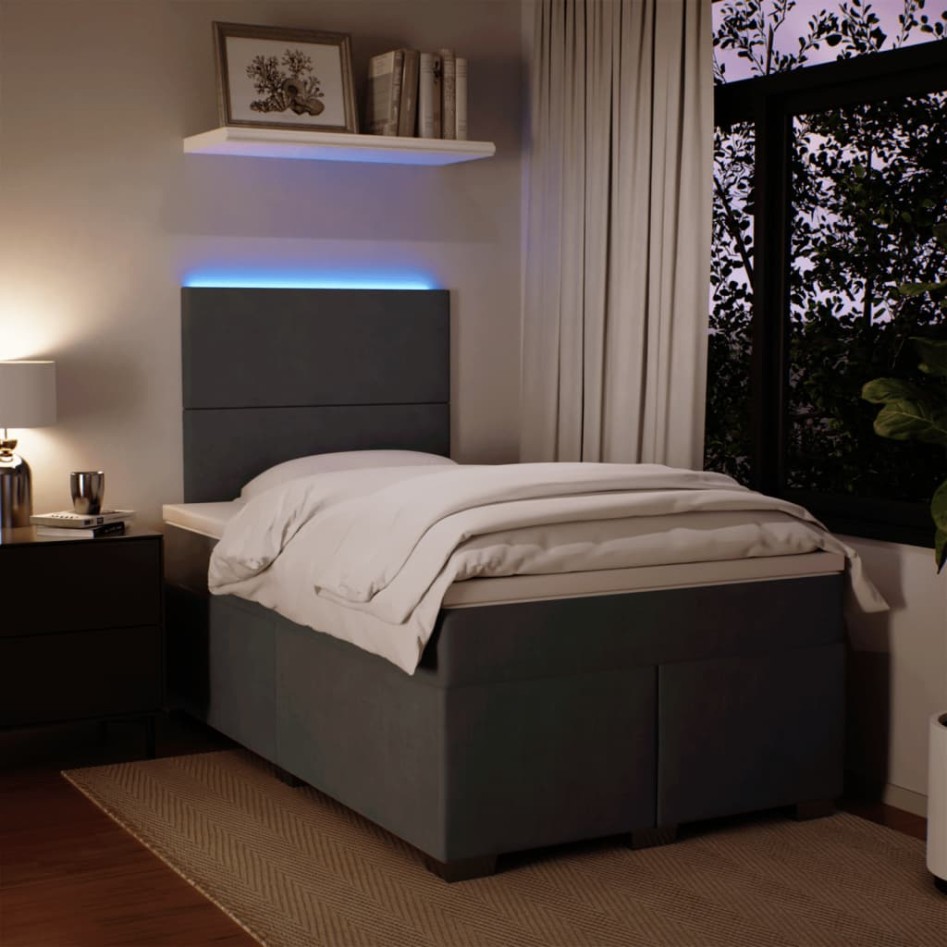 Cama box spring con colchón terciopelo gris oscuro 120x190