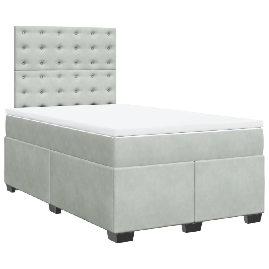 Cama box spring con colchón terciopelo gris claro 120x190