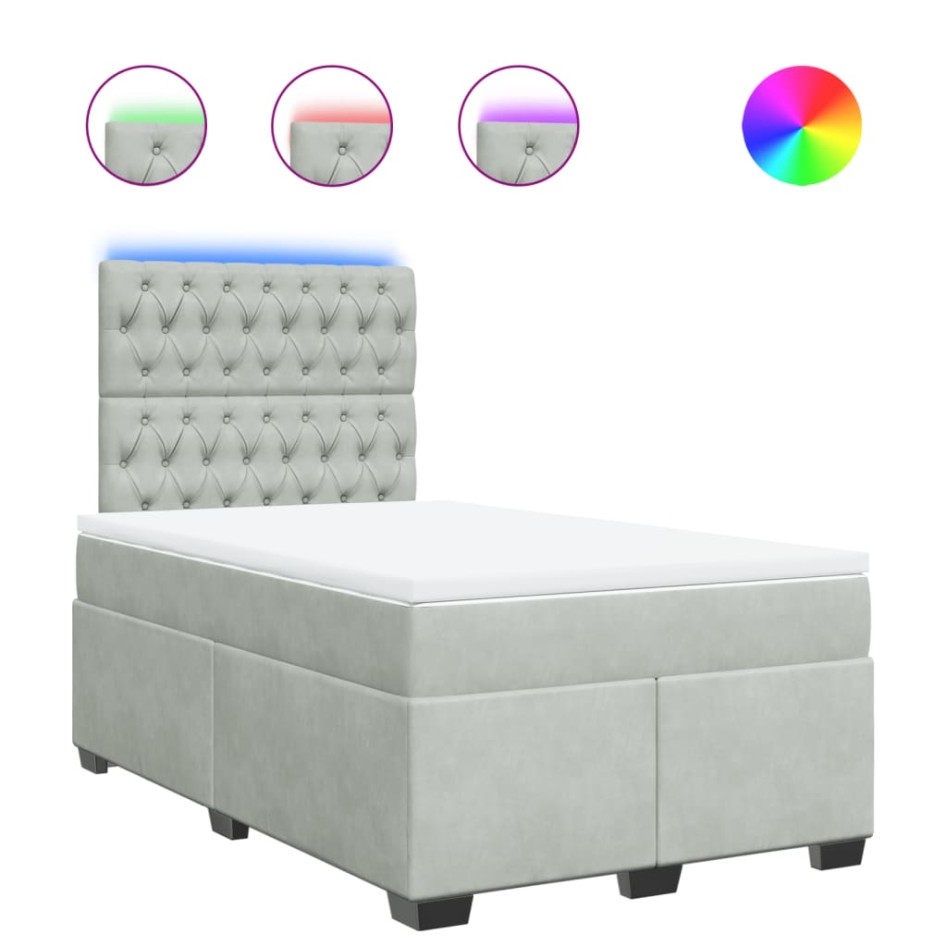 Cama box spring con colchón terciopelo gris claro 120x190