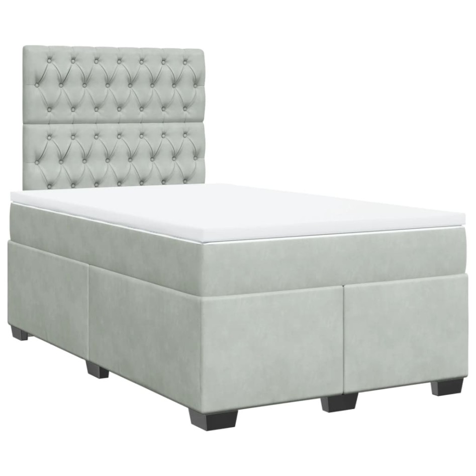 Cama box spring con colchón terciopelo gris claro 120x190