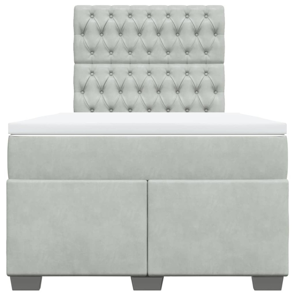 Cama box spring con colchón terciopelo gris claro 120x190