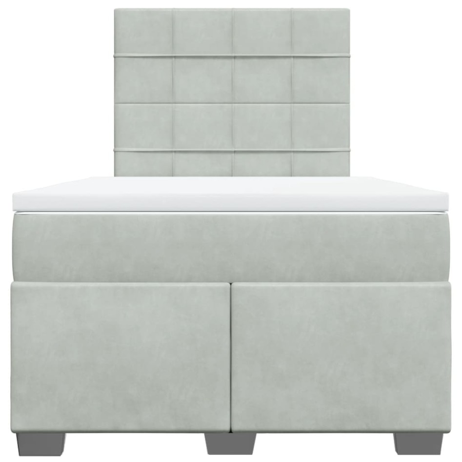 Cama box spring con colchón terciopelo gris claro 120x190