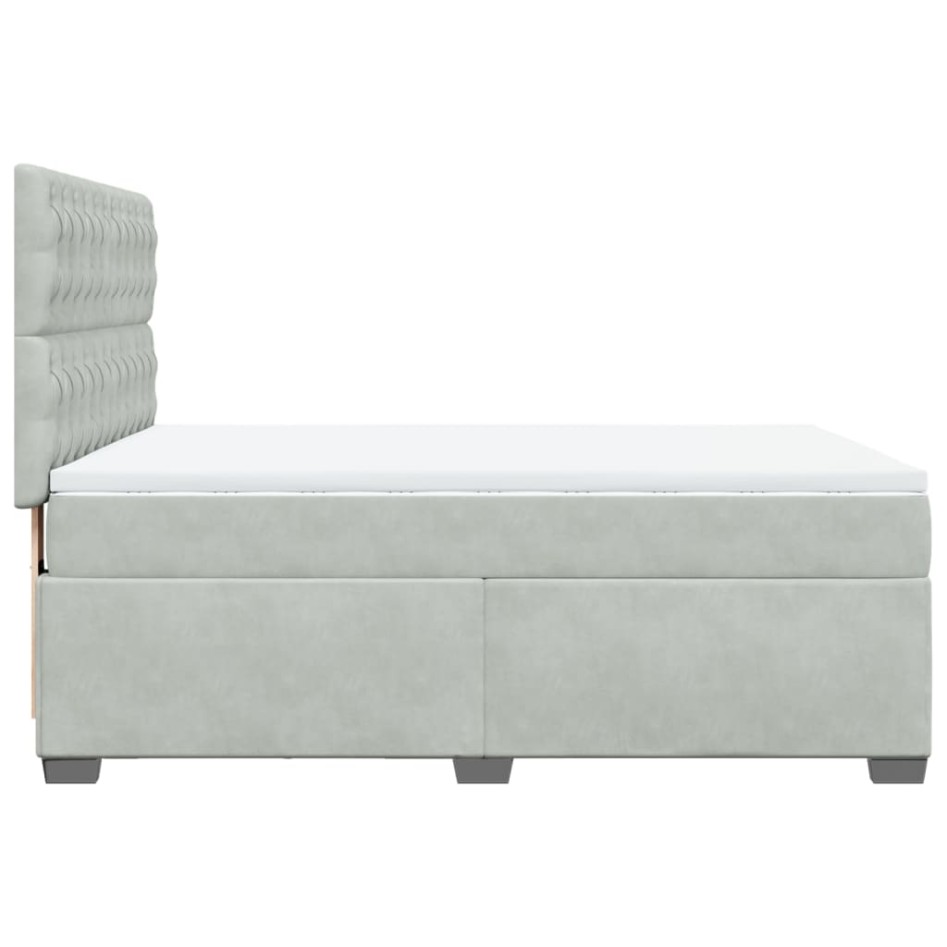 Cama box spring con colchón terciopelo gris claro 140x200