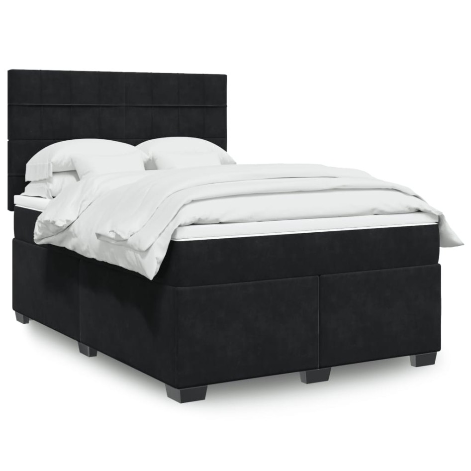 Cama box spring con colchón terciopelo negro 140x190